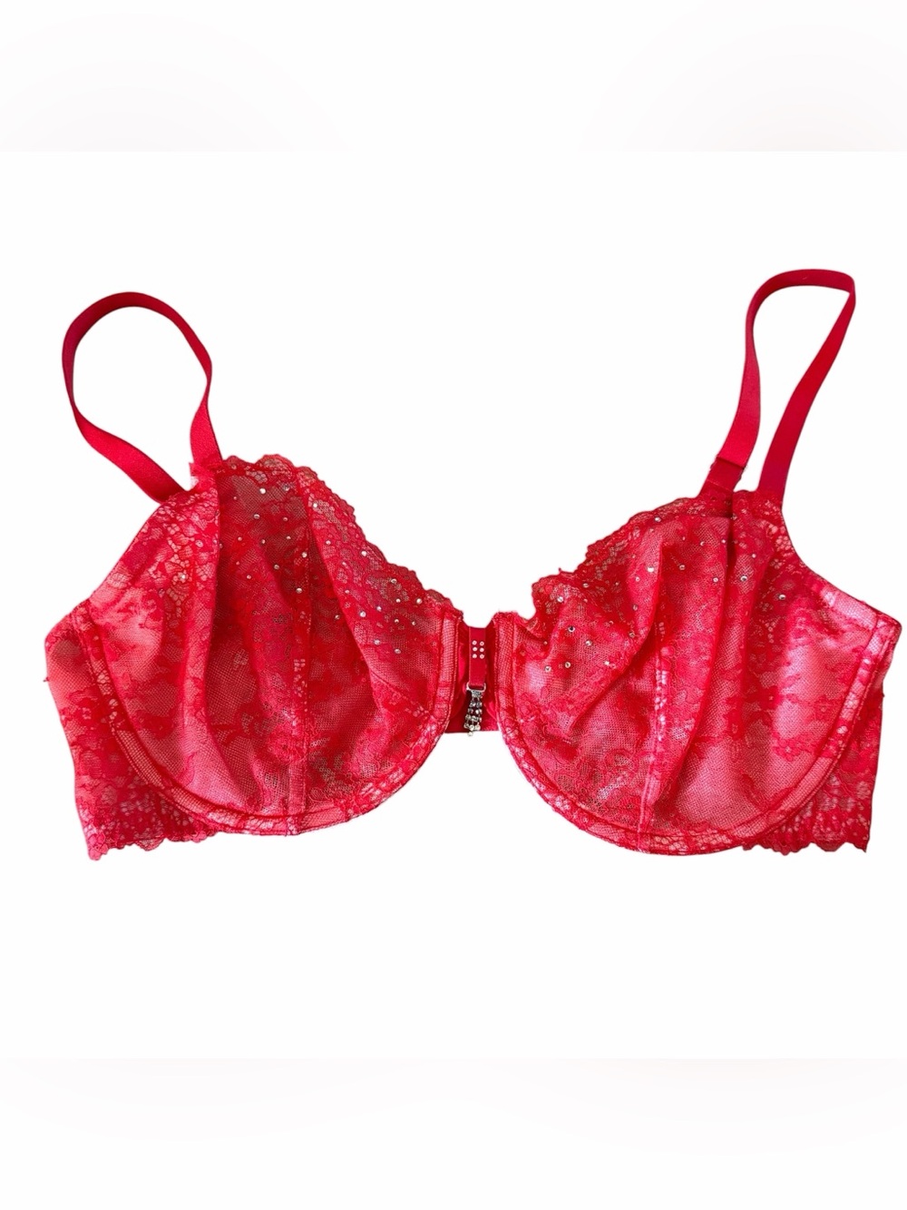 Victoria's Secret Red Lace Sequin Unlined Demi Underwire Bra